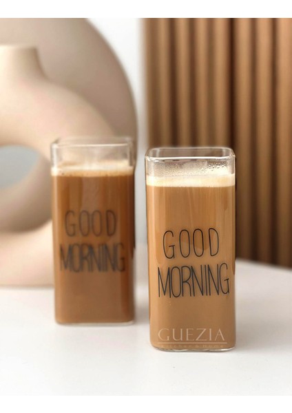 Isıya Dayanıklı Borosilikat Dikdörtgen Bardak | Kahve Bardağı | Good Mornıng 400 ml | 2 Adet
