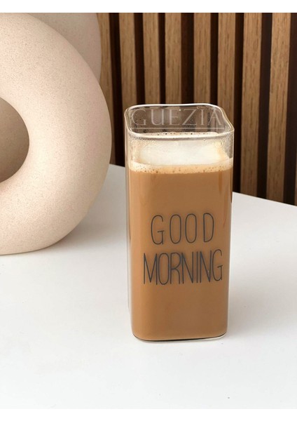 Isıya Dayanıklı Borosilikat Dikdörtgen Bardak | Kahve Bardağı | Good Mornıng 400 ml | 1 Adet