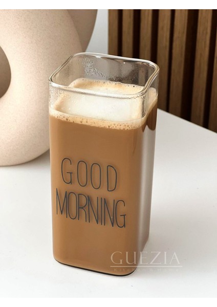 Isıya Dayanıklı Borosilikat Dikdörtgen Bardak | Kahve Bardağı | Good Mornıng 400 ml | 1 Adet