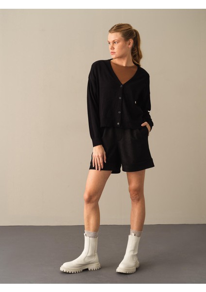 Kadın Siyah Slim Fit Basic Hırka