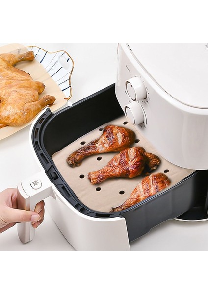 50 Adet Air Fryer Pişirme Kağıdı Tek Kullanımlık Hava Fritöz Yağ Geçirmez Yapışmaz Gıda Pişirme Kağıdı Delikli Kare Model