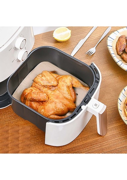 50 Adet Air Fryer Pişirme Kağıdı Tek Kullanımlık Hava Fritöz Yağ Geçirmez Yapışmaz Gıda Pişirme Kağıdı Delikli Kare Model