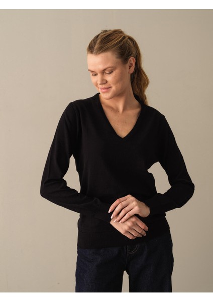 V Yaka %100 Pamuk Regular Fit Basic Kazak indirimleri