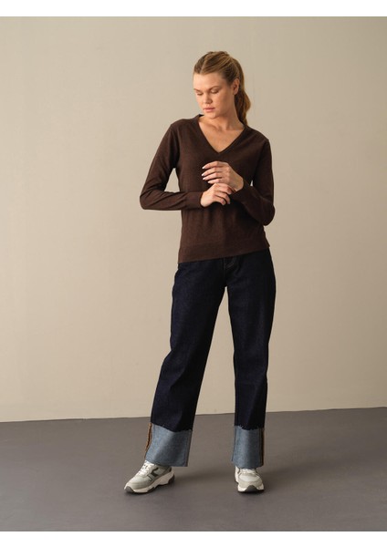 V Yaka %100 Pamuk Regular Fit Basic Kazak modelleri