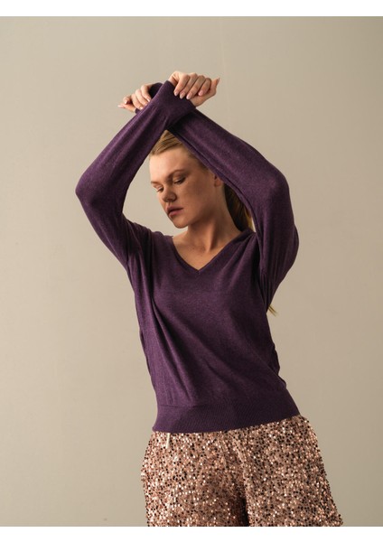 Kadın Mor Regular Fit Basic Kazak fiyatları