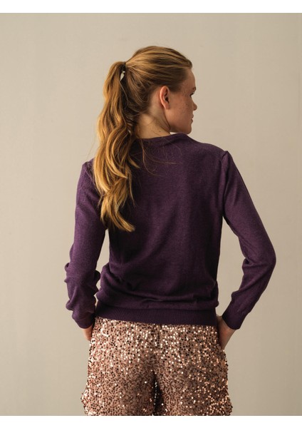 Kadın Mor Regular Fit Basic Kazak fırsatları