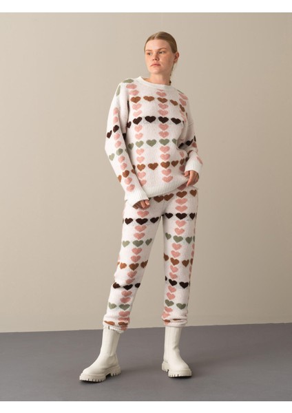 Kadın Pembe Oversize Desenli Kazak