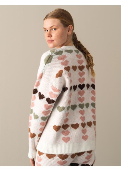 Kadın Pembe Oversize Desenli Kazak modelleri