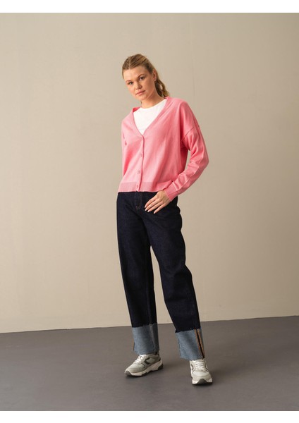 Kadın Pembe Slim Fit Basic Hırka