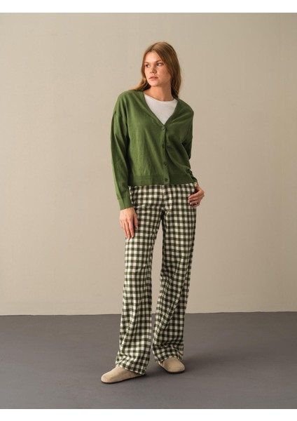 Kadın Yeşil Slim Fit Basic Hırka