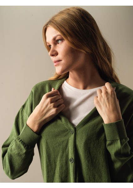 Kadın Yeşil Slim Fit Basic Hırka modelleri