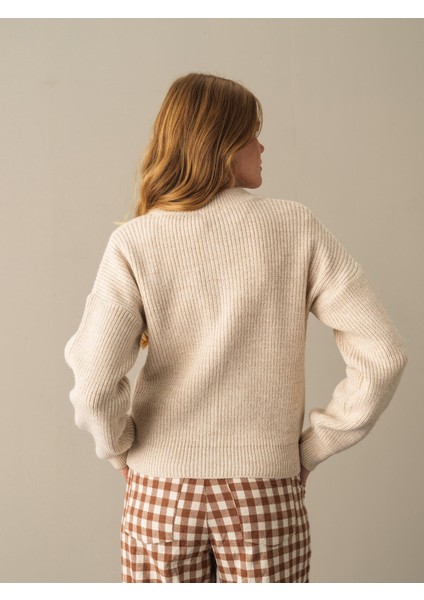 Kadın Bej Pamuklu Oversize Hırka fırsatları