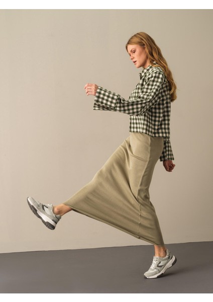 Kadın Yeşil Regular Fit Triko Uzun Etek