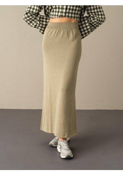 Kadın Yeşil Regular Fit Triko Uzun Etek modelleri