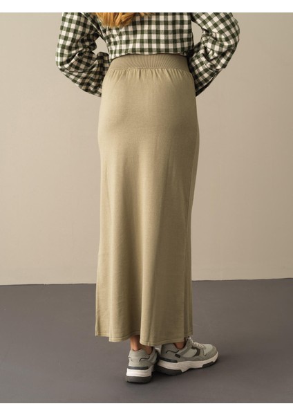 Kadın Yeşil Regular Fit Triko Uzun Etek fırsatları