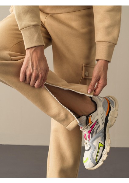 Kadın Bej Kargo Cep Sweat Pantolon modelleri