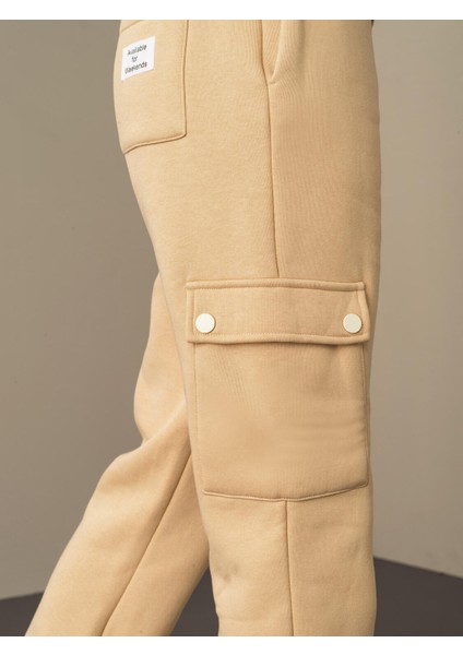 Kadın Bej Kargo Cep Sweat Pantolon fırsatları