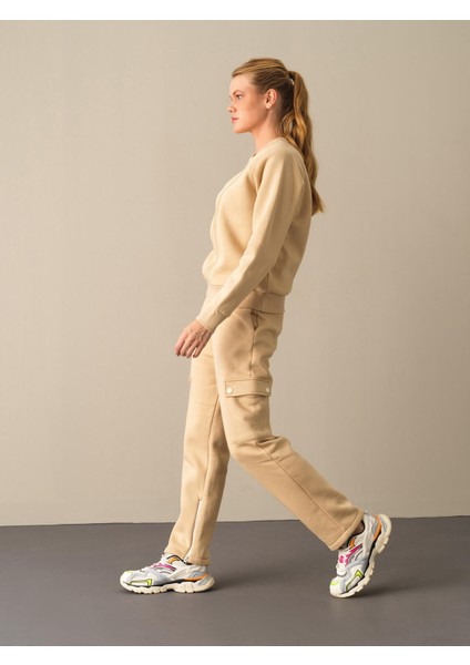 Kadın Bej Kargo Cep Sweat Pantolon indirimleri