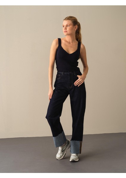 Kadın Lacivert Slim Fit Triko Basic Atlet modelleri