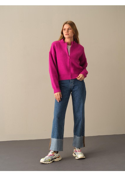 Fuşya Pamuklu Oversize Hırka modelleri