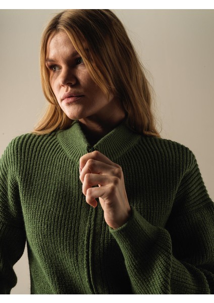 Kadın Yeşil Pamuklu Oversize Hırka modelleri