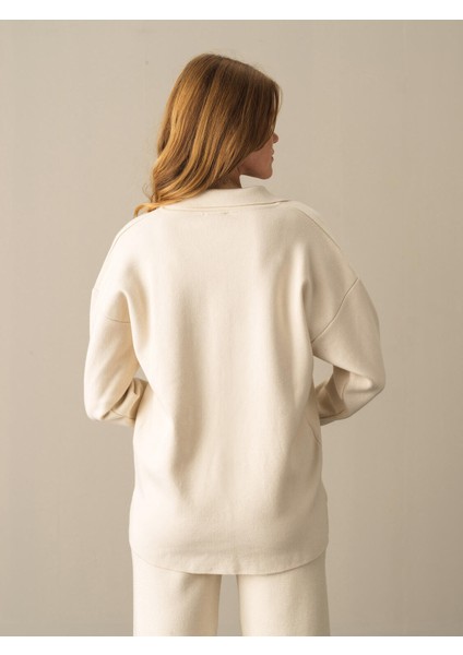 Kadın Ekru Regular Fit Düğmeli Triko Ceket modelleri