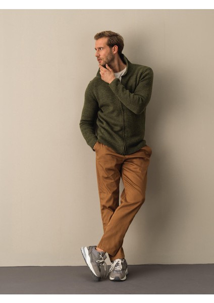 Erkek Haki Polo Yaka Regular Fit Hırka fırsatları