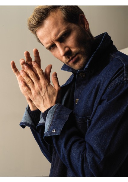 Erkek Lacivert Regular Fit Denim Gömlek Ceket fiyatları