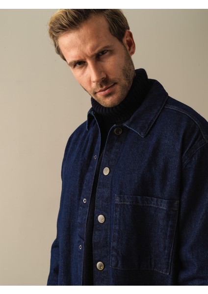 Erkek Lacivert Regular Fit Denim Gömlek Ceket modelleri