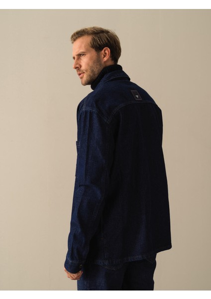 Erkek Lacivert Regular Fit Denim Gömlek Ceket fırsatları
