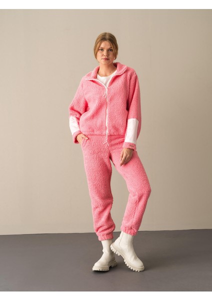 Kadın Pembe Oversize Polar Sweatmont