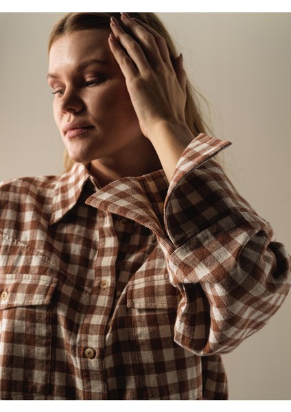 Kadın Camel Oversize Ekose Gömlek fiyatları