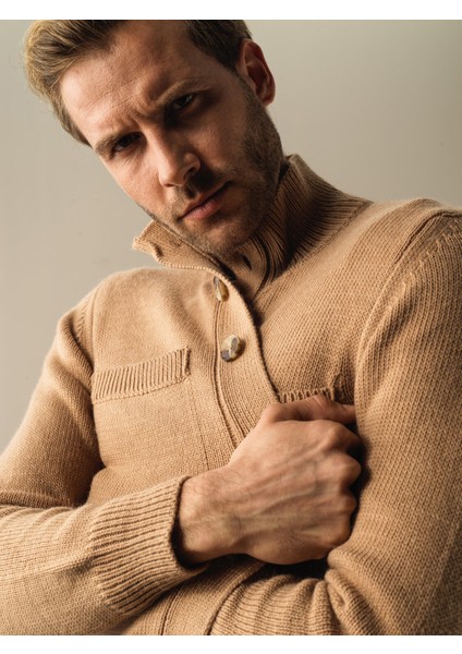 Erkek Camel Düğmeli Cep Detaylı Hırka fiyatları