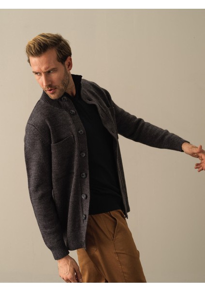Erkek Antrasit Düğmeli Cep Detaylı Hırka indirimleri