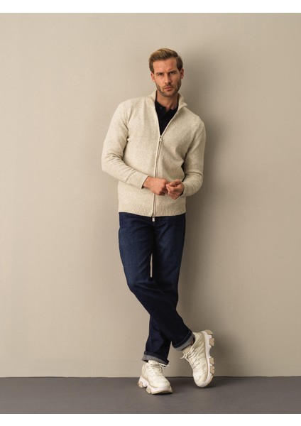 Ekru Regular Fit Triko Hırka