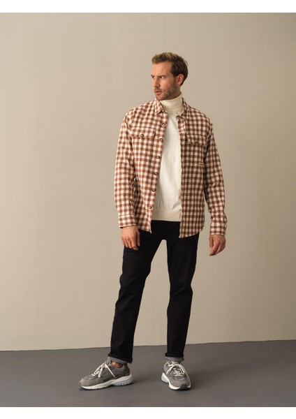 Erkek Camel Oversize Ekose Gömlek fiyatları