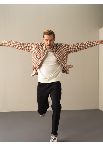 Erkek Camel Oversize Ekose Gömlek modelleri