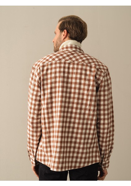 Erkek Camel Oversize Ekose Gömlek fırsatları