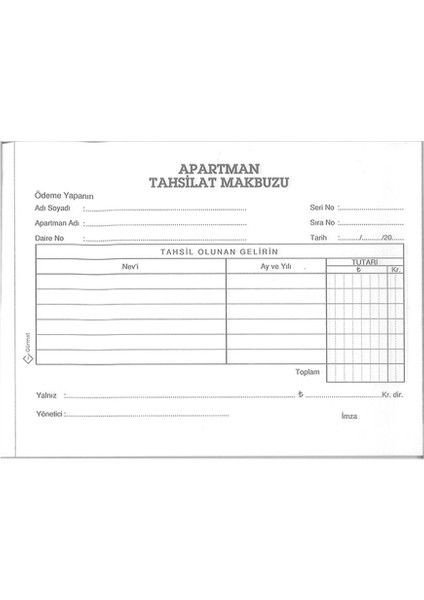 Apartman Tahsilat Makbuzu Otokopili 2/50 3 Adet Apartman Aidat Makbuzu 14X19 cm fiyatları
