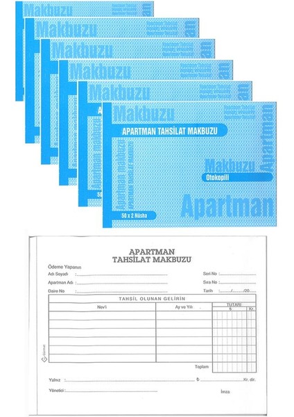 Apartman Tahsilat Makbuzu Otokopili 2/50 6 Adet Apartman Aidat Makbuzu 14X19 cm