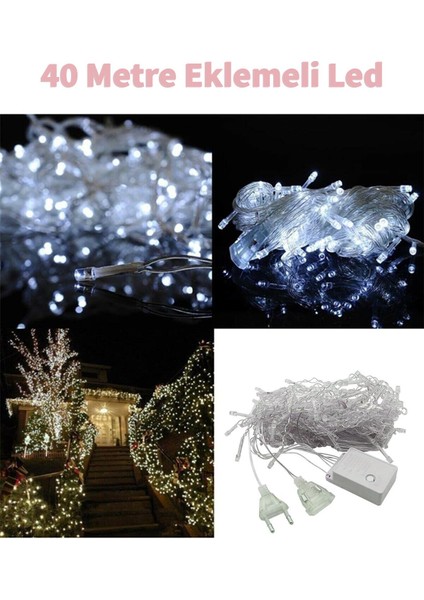 Fonksiyonlu Beyaz 40 Metre Dekor LED - Çam Ağacı Süsü Yılbaşı Süsü - Pirinç LED