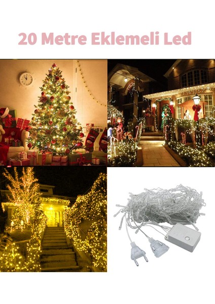 Fonksiyonlu Sarı 20 Metre Dekor LED - Çam Ağacı Süsü Yılbaşı Süsü - Pirinç LED