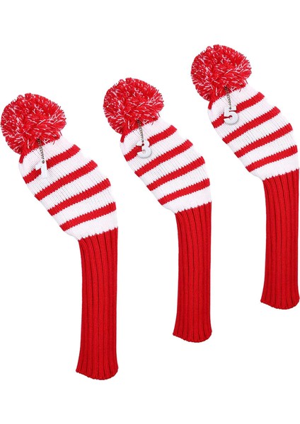 3x Örgü Golf Kulübü Kafa Kapakları Sayı Etiketleri ile Pompom Koruma Golfçü Hediyesi (Yurt Dışından)