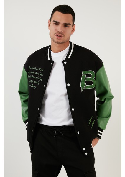 Oversize Kolej Yaka Cepli Bomber Ceket Erkek Ceket 628MNH171