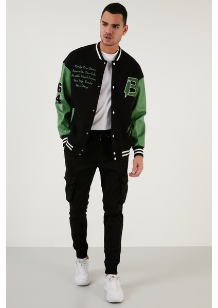Oversize Kolej Yaka Cepli Bomber Ceket Erkek Ceket 628MNH171
