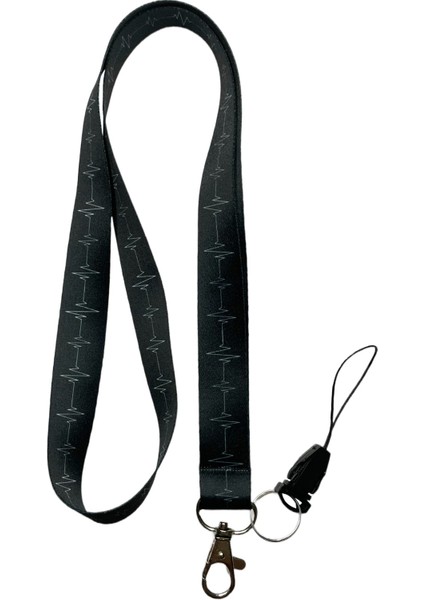 Siyah Ekg Boyun Ipi Telefon Askısı