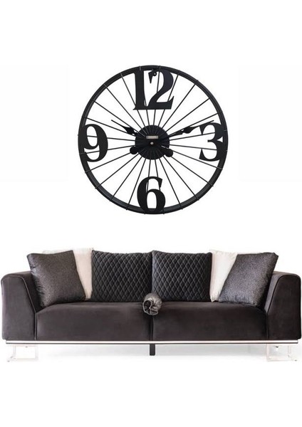 Ferforje Büyük Boy 50 cm Metal Çerçeveli Lazer Kesim Toz Boyalı Duvar Saati E2754