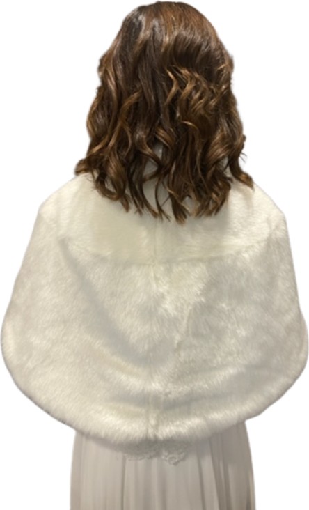 New in Style Newin Style Beyaz Elmas Detaylı Broşa Sahip Gelinlik Şal Etol Kürk Gelin Bolero görsel 2