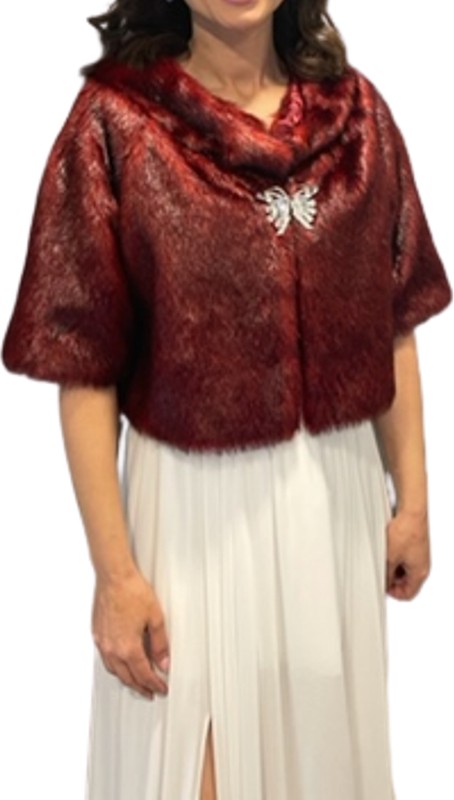 New in Style Newin Style Yarım Kollu Kristal Taş Broşa Sahip Gelin Etol Kürk Bolero görsel 3