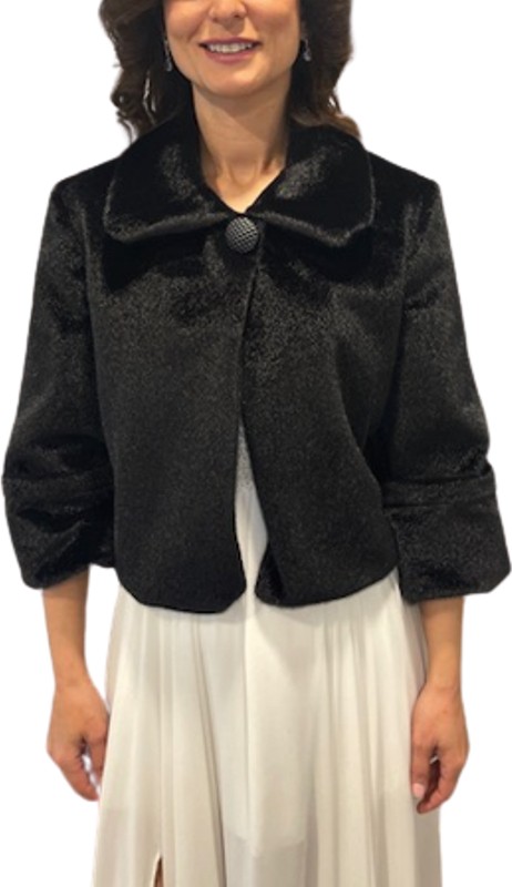 New in Style Newin Style Geniş Kollu ve Yakalı Gelin Etol Kürk Bolero Siyah görsel 2